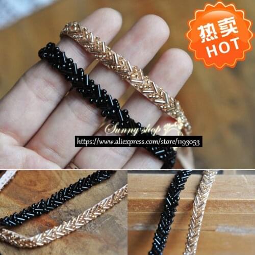 3 Yard/Lot 7mm coffee black handmade decorated beads lace trim clothing accessories collar diy beading clothes lace fabric