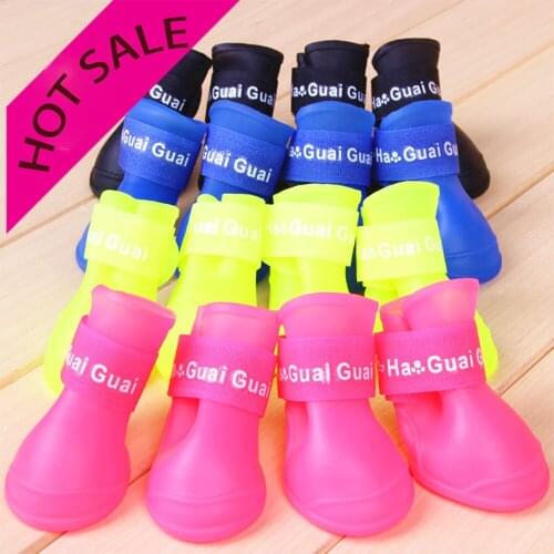 4pcs/Set Pet Rain Shoes Small Dog Silicone Anti Slip Rain Boots Puppy Cats Waterproof Shoes Chaussure Chien Impermeable Perro