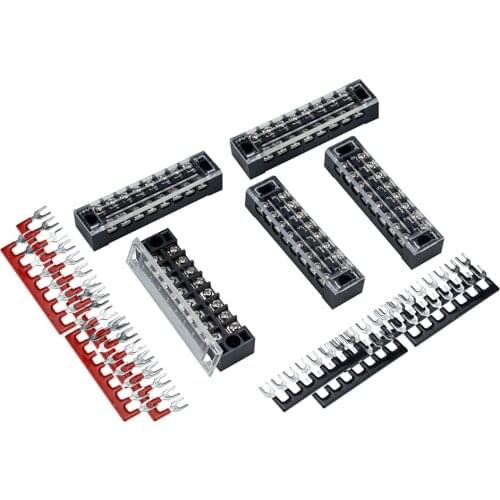 5 Pcs Dual Row 8 Position Covered Screw Terminal Block Strip 600V 15A