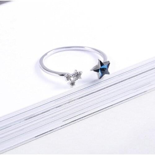 925 Sterling Silver Exquisite Blue Crystal Sparkle Diamond Open Ring Fashion Womens Party High Jewelry Trend Accessories