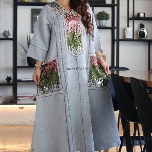 Abaya Dubai Muslim Dress Luxury High Class Sequins Embroidery African Ramadan Kaftan Islam Clothing Women Long Maxi Dresses 2021