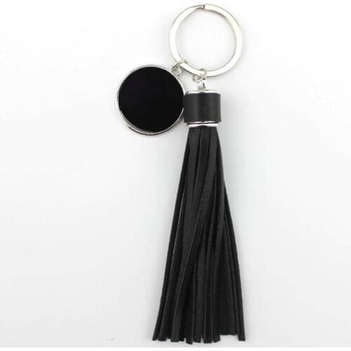 Fashion PU Leather Tassel Fringe Key Chain Blank Monogram Enamel Disc Key Chain for Woman Bag Keychain 2020 Fashion Jewelry