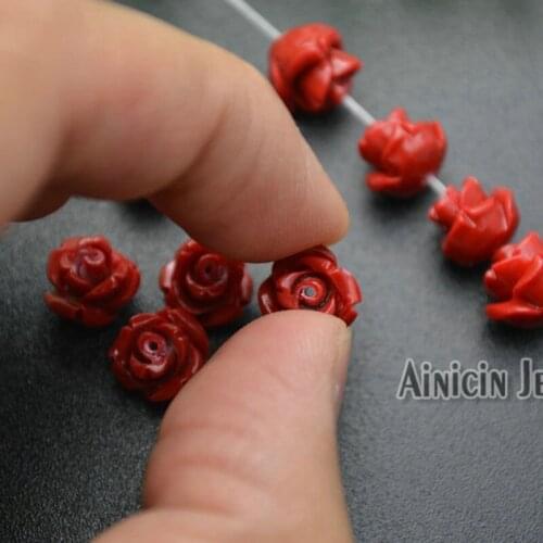 20pcs Vertical Hole Red Color 10mm Diameter Resin Rose Flower Beads DIY Jewelry Making Findings