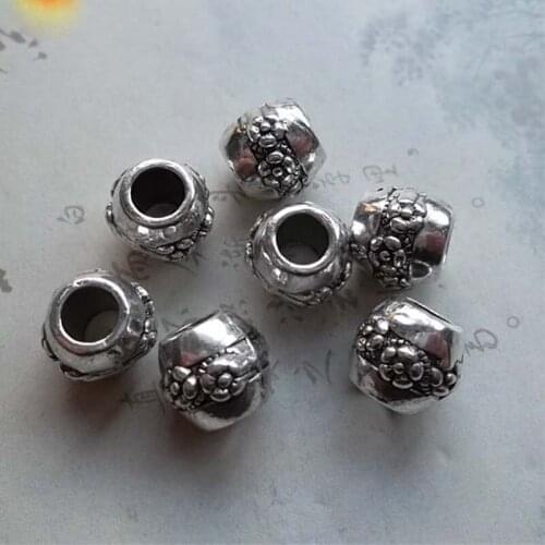 20pcs/lot Large Hole Flower Barrel Spacer Beads 9x10mm Fashion Alloy Decoration Beading Charms For Women Bracelet Jewelry Make