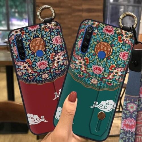 Lanyard Chinese Style Phone Case For Xiaomi Redmi Note 8 Shockproof Waterproof Delicate Painted Silicone Wristband Fashionable