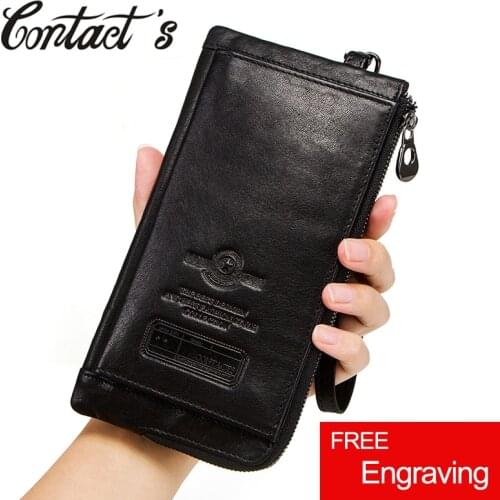 Contacts Casual Men Wallets Genuine Leather Coin Purse Wallet High Quality Cell Phone Bag For Man Long Clutch Card Holder