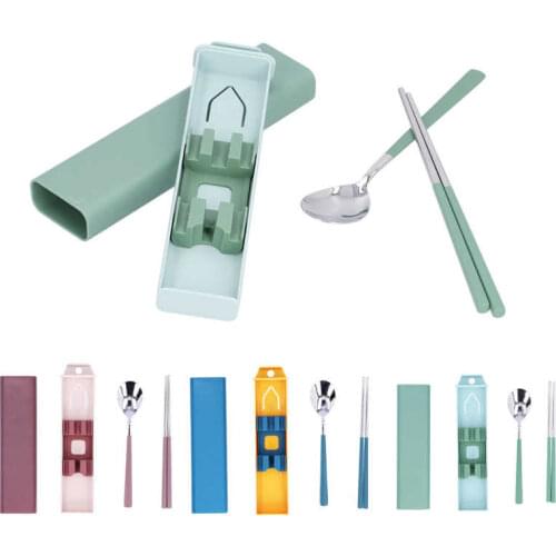 Chopsticks holder Healthy Chinese Chop Sticks Portable Tableware Stainless Steel Spoon Chopsticks with Storage Box Cutlery