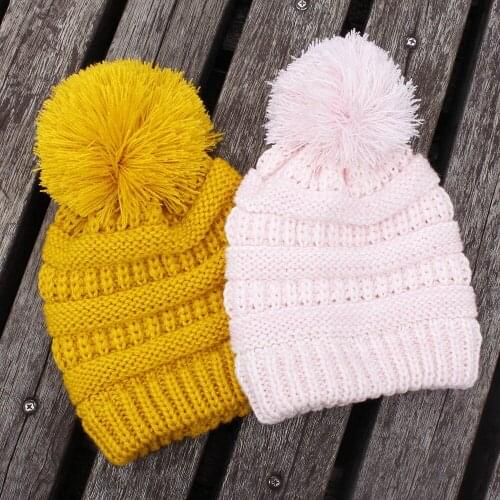 Kids Winter Hats Babies Warm Knitted Pompom Hats Boys Knitting Beanie Kids Fashion Warm Caps C Childrens Casual Accessories H097