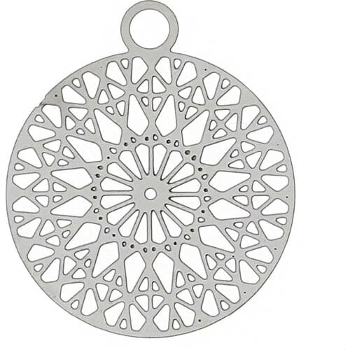 DoreenBeads Hot Sale Fashion Filigree Stainless Steel Charm Pendants Round silver color Flower Hollow Carved DIY 22 x 18mm, 2PCs