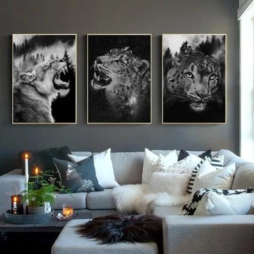 Animal Art Black Wild Lion Tiger Canvas Painting on The Wall Art Posters Prints Wall Pictures for Living Room Home Wall Decor