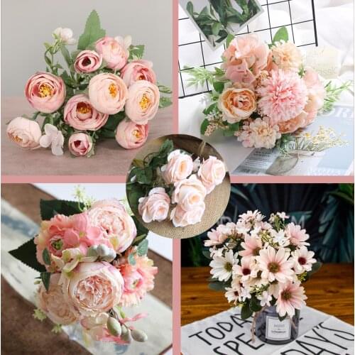 1pcs Silk Peony Bouquet Home Decoration Accessories Wedding Party Scrapbook Fake Plants Diy Artificial Roses Flowers