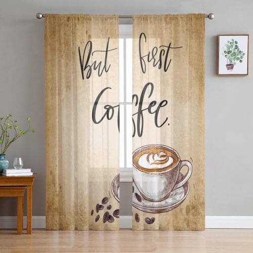 Coffee Coffee Beans Retro Curtain For Living Room Transparent Tulle Curtains Window Sheer For The Bedroom Accessories Decor