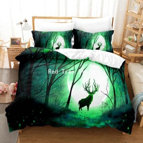 Fantastic Deer Scenery Bedding Sets Carton Animal 3d Printed Bedspread Duvet Cover 2-3 Piece Queen King Size Polyester Comforter