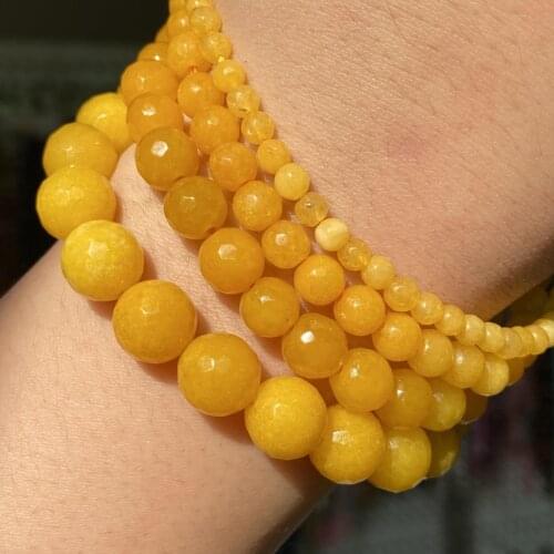 Natural Faceted Yellow Jades Chalcedony Round Stone Beads 4 6 8 10 12mm For Jewelry Making Diy Bracelet Charms Accessories 15