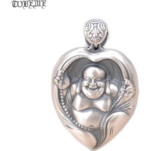 100% 999 Silver Tibetan Laughing Buddha Statue Pendant Happy Buddha Pendant Good Luck Amulet Pendant