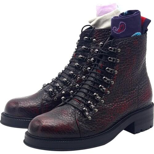 Fashion Winter Genuine Leather Lace up Ankle Boots for men short Men Boots Round toe High-End casual Mens boots