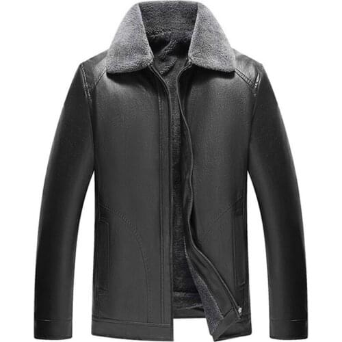 Men Thicker Warm Leather Jackets New Winter Brown PU Leather Coats Down Jackets Good Quality Men Wool Liner Loose Casual Jackets