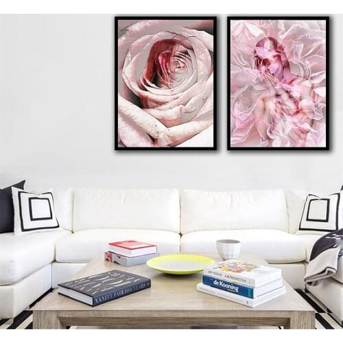 Pink Flowers Girl Nordic Posters And Prints Wall Art Canvas Painting Wall Pictures For Living Room Decor