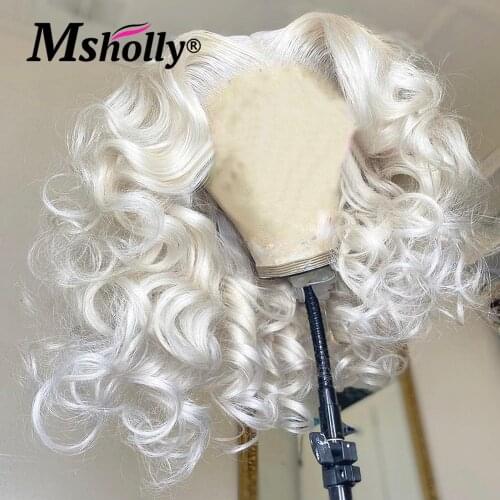 Platinum Blonde Wig Short Curly Human Hair Wig Pre plucked 13x4 Lace Frontal Wig 180 Density Remy Glueless Brazilian Hair Wigs