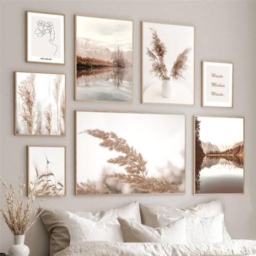 Nature Scenery Poster Wall Art Canvas Art Painting Beight Grass Plant Print Minimalist Home Decor Picture for Dormitory Design