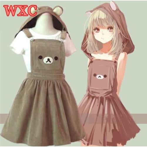 Bear Rilakkuma Straps Dress Lolita Braces Suspender Mori Girl Kawaii Dress School Clothes Vestido Ship From US Dropping Shipping