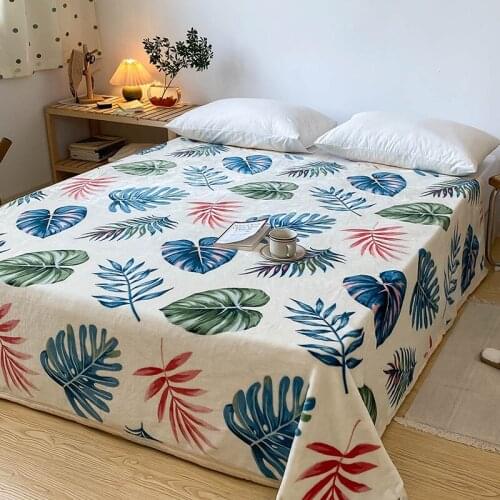 Rainforest Style Bedspread Twin King Size Leaves Print Bed Cover Double Bed Crystal Velvet Skin-friendly Blanket Sheet Adults