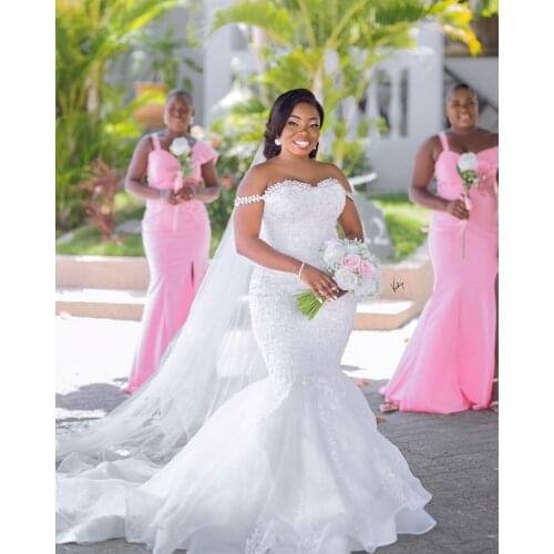 Luxury Crystal Wedding Dresses Mermaid Bridal Gowns Off Shoulder Sweetheart Long African Wedding Dress Custom Made