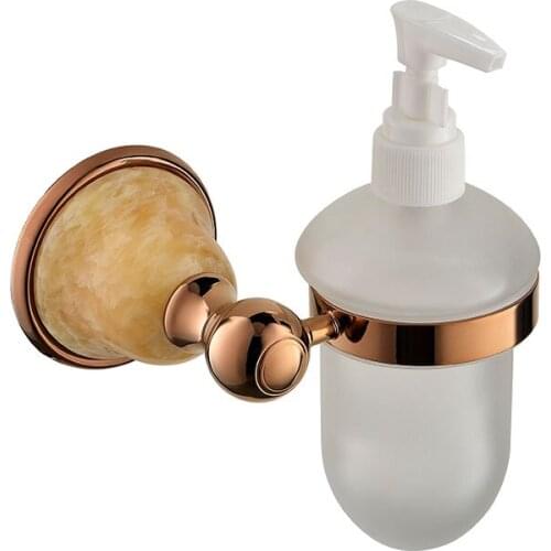 Luxury solid brass copper Wall Mounted Rose gold Liquid Soap Dispenser With Frosted Glass Container/bottle Bathroom products
