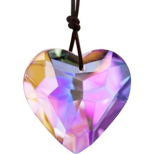 H&D 45mm Facted Heart Crystal Prism Suncatcher Chandelier Part Pendant Glass Art Hanging Home Garden Decor DIY Ornament (Purple)