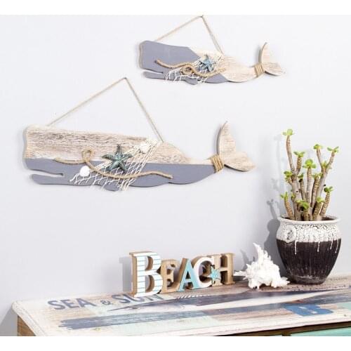 Creative Retro Mediterranean Log Color Whale Ocean Beach Marine Style Ornaments Decorative Home Wall Window Pendant Wooden Deco