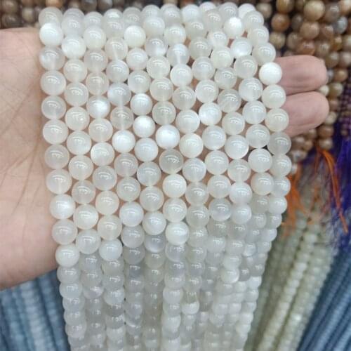 High Quality Genuine Natural White Moon Stone Beads 6/8/10/12mm Round Loose Moonstone Beads For Jewelry Making DIY Strand 15