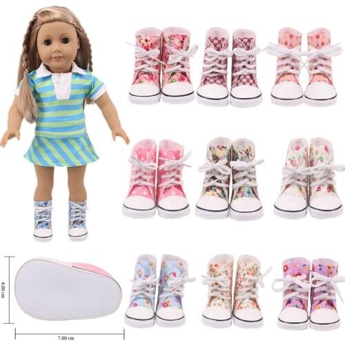 7*4Cm 10 Styles Girl Doll Shoes High-top Canvas Boots For Women18 Inch American&43Cm Baby Generation Girls Russian DIY Toy Gift