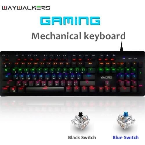 Waywalkers 104 Key Russian Wired Gaming mechancial keybaord LED Backlight Black switch Blue switch for gamer laptop computer