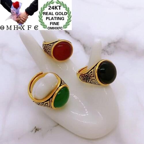 OMHXFC Jewelry Wholesale YM43 European Fashion Hot Fine Man Party Birthday Wedding Gift Vintage Oval Resizable 24KT Gold Ring