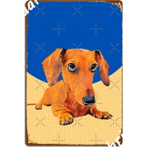 Fun Cute Dachshund Dog Sitting Looking Adoringly Art Metal Sign Wall Decor Customize Party Wall Cave Tin sign Posters