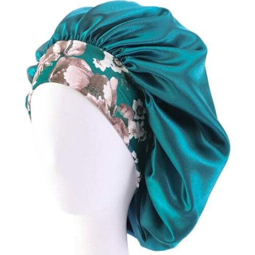Womens Satin Bonnet Wide-brimmed Night Sleep Cap Hair Care Bonnetes Floral Slouchy Hat
