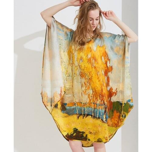 Women 100% Silk Nightdress Loose Real Silk Women Sleepwear Long Plus Size Loose Large Size Nightdress Bat Sleeve RobeNightgown