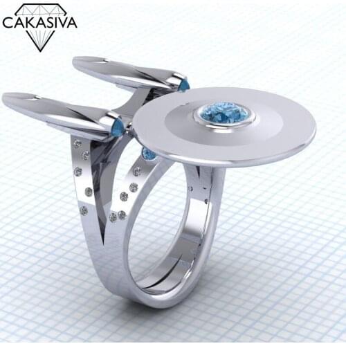 Womens 925 Silver Blue Zircon Starship Ring Gift Jewelry Ring Wholesale size 7-12