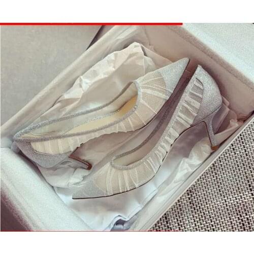 JC crystal lace womens shoes high heels sexy stiletto shoes glitter silver sequin fairy style shoes wedding high heels