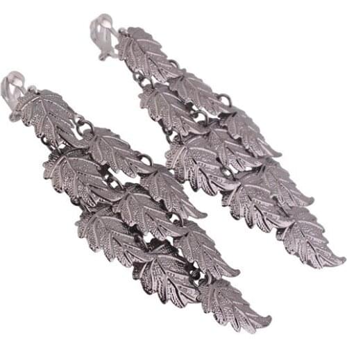 3 Colors Availble Vintage Big Leaf Shape Clip on Earrings for Women Luxury Fashion Ethic Punk Earrings Needn't Ear Hole Earrings