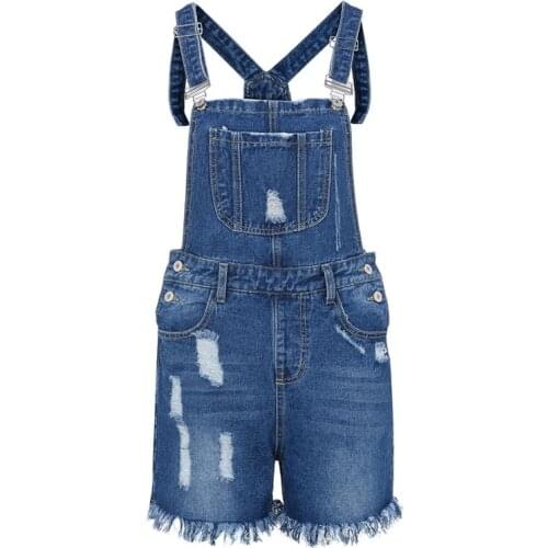 2021 Fashion Sexy Ripped Hole Denim Overalls Women Summer Jumpsuit Female Denim Rompers Playsuit Salopette Straps Shorts Rompers