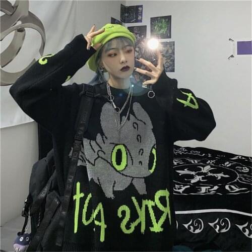 Japan Fashion Ladies Tops Full Sleeve Women High Street Knitting Sweater Pullover Loose Cute Cartoon Harajuku Sweater Women