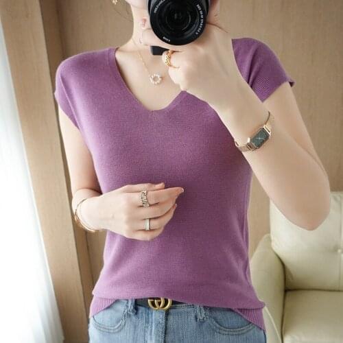 Zocept Summer Knitted Sleeveless Sweater T-Shirt Womens Casual Mix And Match Wool Blended Pullover Tops Solid Color V-Neck Tees