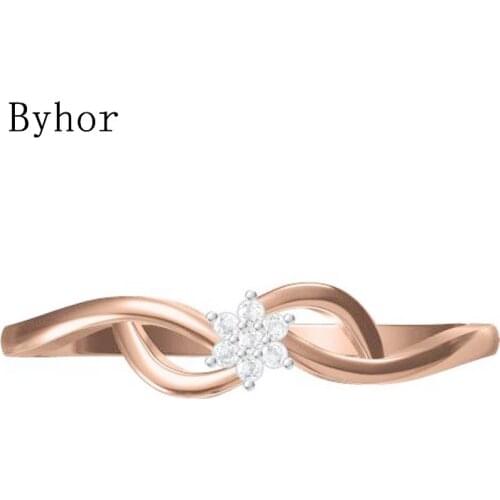 Byhor Solid 14K White+Rose Gold 0.028ct H/SI Natural Diamonds ring Women Fine Jewelry Trendy Engagement Wedding Band flower Ring