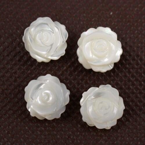 10 pieces/lot ) New 12x5mm Mother of Pearl White MOP Shell Beads two sides Carved Flower Drilled focal Beads Charms