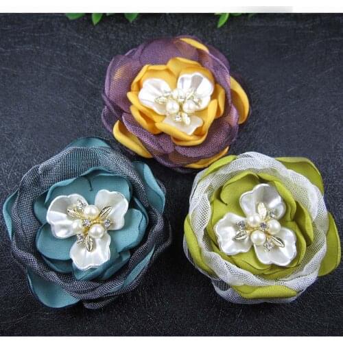 6pcs/lot 3inch New burned edges fabric flowers for lady The bride corsage brooch flower hair clip hair accessory