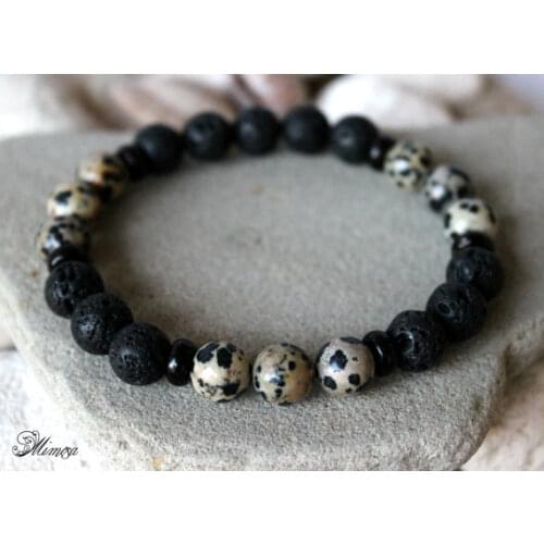 8mm Mens Lava Bracelet Mens DalmatianJasper Bracelet DalmatianJasper Mens Wrist Mala Beads Bracelets Yoga Bracelets