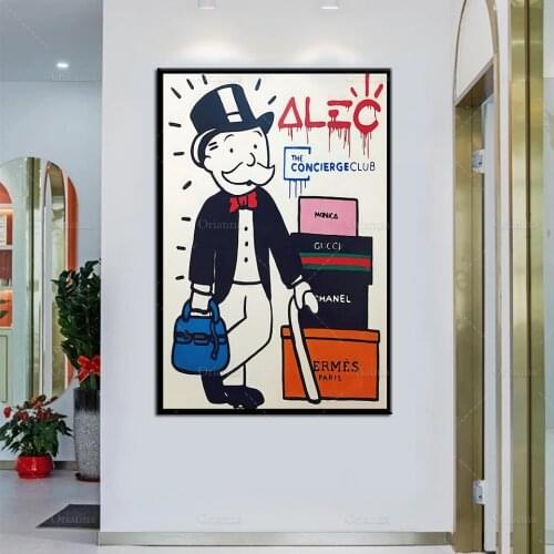 Alec Monopoly "The Concierge Club" Graffiti Art Canvas Posters and Prints Big Rich Man Street Art Paintings Wall Art Pictures