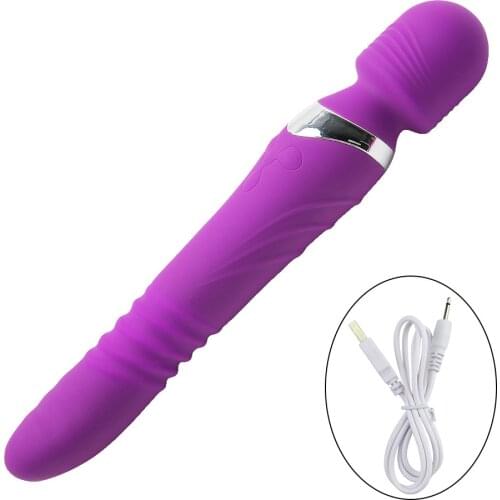 Heating double vibrator retractable AV magic wand waterproof adjustable speed dildo vibration vaginal clitoris massager