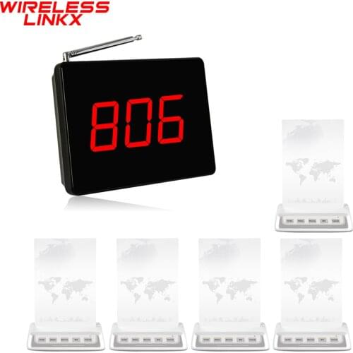 Wirelesslinkx Wireless Restaurant Table White Waiter Calling Bell with 3 / 5 Buttons, Menu, Display Monitor
